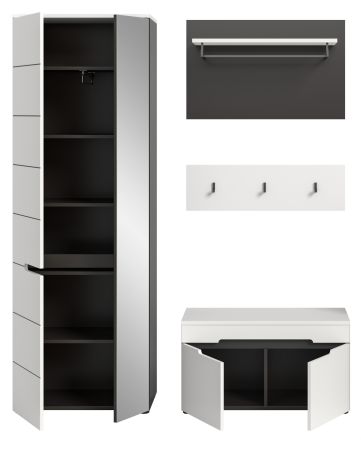 Garderobe Set 4-teilig Cooper in Wei� und Basalt Grau 160 cm, Soft-Close