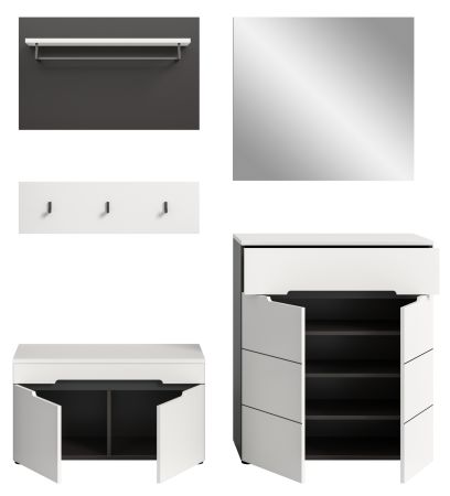 Garderobe Set 5-teilig Cooper Wei� und Basalt Grau 175 cm, Soft-Close