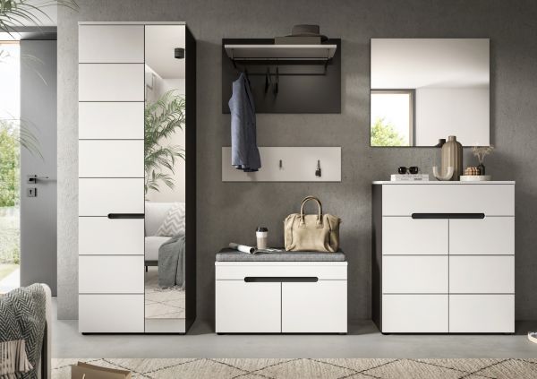 Garderobe Set 2-teilig Cooper in wei� und grau Schuhkommode und Spiegel, Soft-Close
