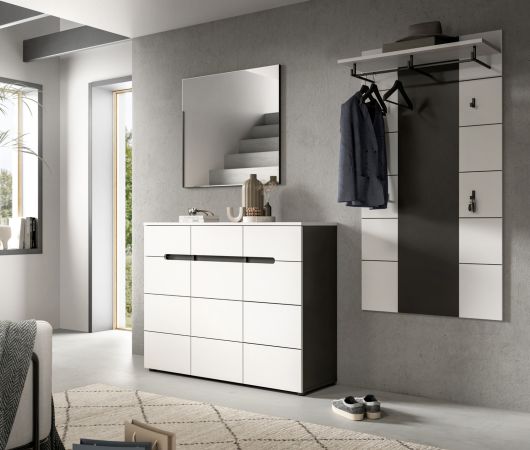 Schuhkommode Cooper Wei� und Basalt Grau 120 x 94 cm, Vollauszug und Soft-Close