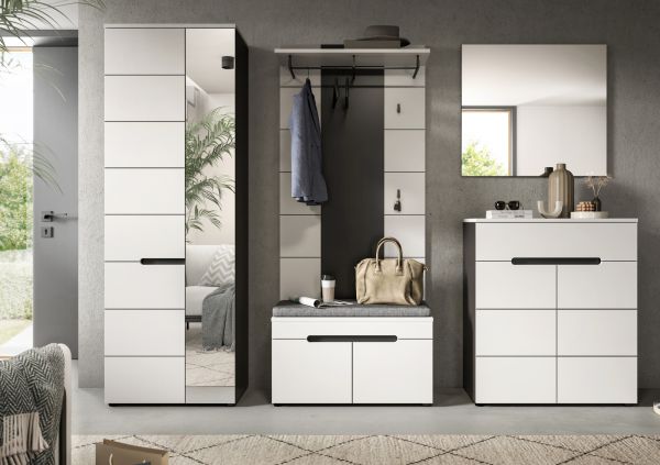 Schuhkommode Cooper Wei� und Basalt Grau 120 x 94 cm, Vollauszug und Soft-Close