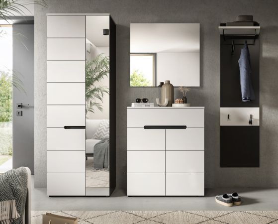 Garderobenpaneel Cooper in Basalt Grau und Wei�, Wandgarderobe 45 x 165 cm