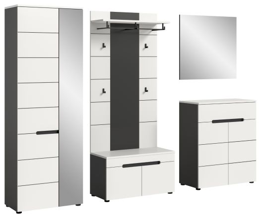 Garderobe Set 5-teilig Cooper in Wei� und Basalt Grau, Komplett-Set 255 cm mit Soft-Close