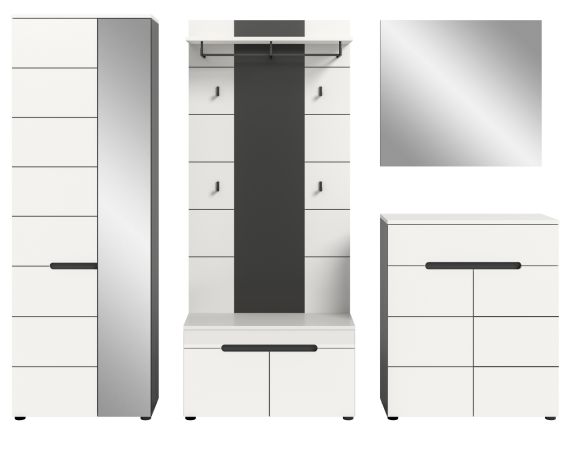 Garderobe Set 5-teilig Cooper in Wei� und Basalt Grau, Komplett-Set 255 cm mit Soft-Close