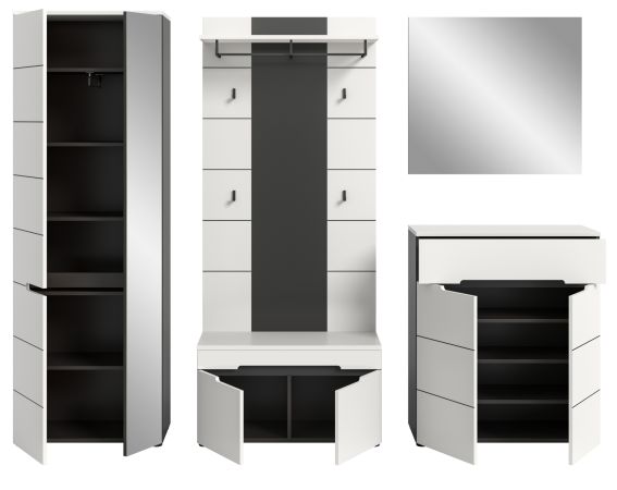 Garderobe Set 5-teilig Cooper in Wei� und Basalt Grau, Komplett-Set 255 cm mit Soft-Close