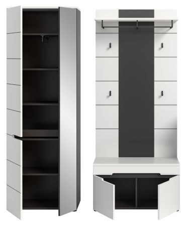 Garderobe Set 3-teilig Cooper in Wei� und Basalt Grau 160 cm, Soft-Close