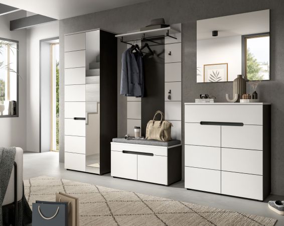 Garderobe Set 4-teilig Cooper in Wei� und Basalt Grau 175 cm, Soft-Close