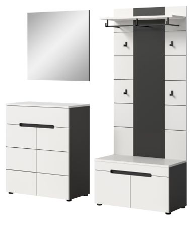Garderobe Set 4-teilig Cooper in Wei� und Basalt Grau 175 cm, Soft-Close