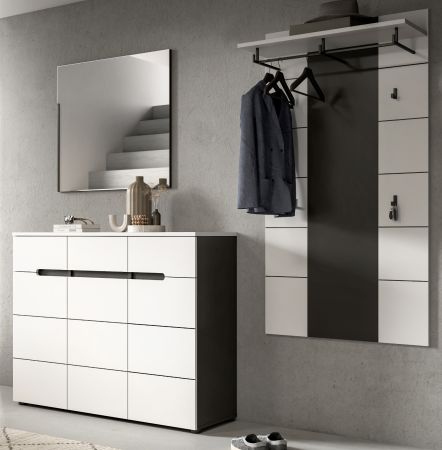 Garderobe Set 3-teilig Cooper in Wei� und Basalt Grau 215 cm, Soft-Close und Vollauszug