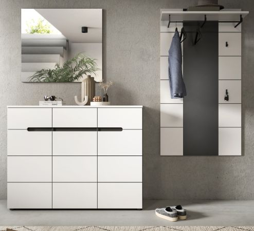 Garderobe Set 3-teilig Cooper in Wei� und Basalt Grau 215 cm, Soft-Close und Vollauszug