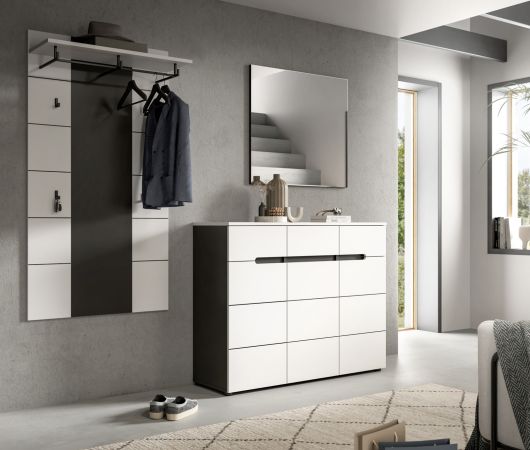 Garderobe Set 3-teilig Cooper in Wei� und Basalt Grau 215 cm, Soft-Close und Vollauszug