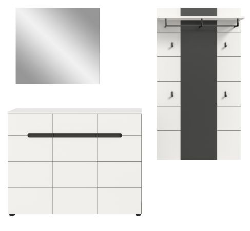 Garderobe Set 3-teilig Cooper in Wei� und Basalt Grau 215 cm, Soft-Close und Vollauszug