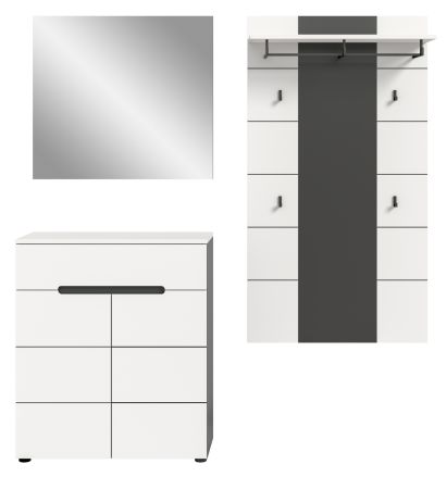 Garderobe Set 3-teilig Cooper in wei� und grau 175 cm, Soft-Close