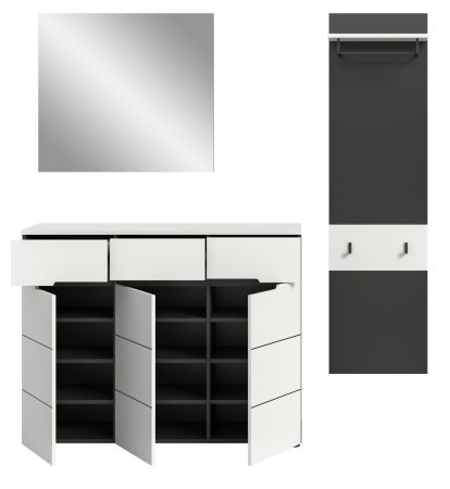 Garderobe Set 3-teilig Cooper in wei� und grau 180 cm, Soft-Close