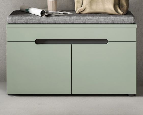 Garderobe Sitzbank Cooper in Salbei und Basalt Grau Garderobenbank 80 cm, Soft-Close