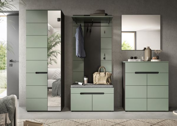 Garderobe Sitzbank Cooper in Salbei und Basalt Grau Garderobenbank 80 cm, Soft-Close