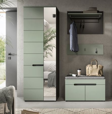 Garderobe Set 4-teilig Cooper in Salbei Gr�n und Basalt Grau 160 cm, Soft-Close