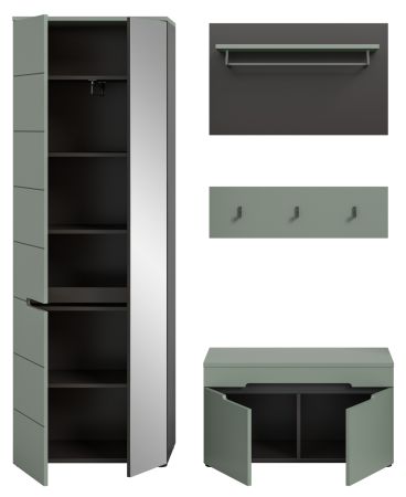 Garderobe Set 4-teilig Cooper in Salbei Gr�n und Basalt Grau 160 cm, Soft-Close