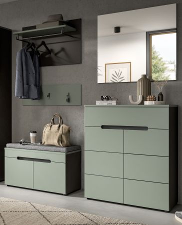 Garderobe Set 5-teilig Cooper in Salbei Gr�n und Basalt Grau 175 cm, Soft-Close