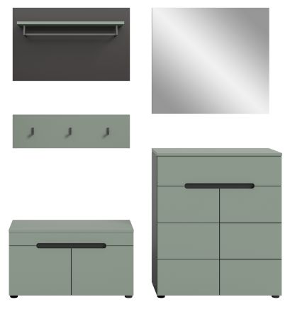 Garderobe Set 5-teilig Cooper in Salbei Gr�n und Basalt Grau 175 cm, Soft-Close