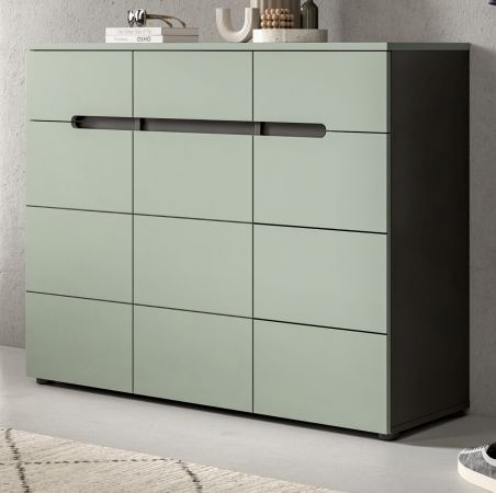Schuhkommode Cooper in Salbei und Basalt Grau Flurkommode 120 x 94 cm, Soft-Close