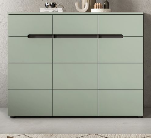 Schuhkommode Cooper in Salbei und Basalt Grau Flurkommode 120 x 94 cm, Soft-Close