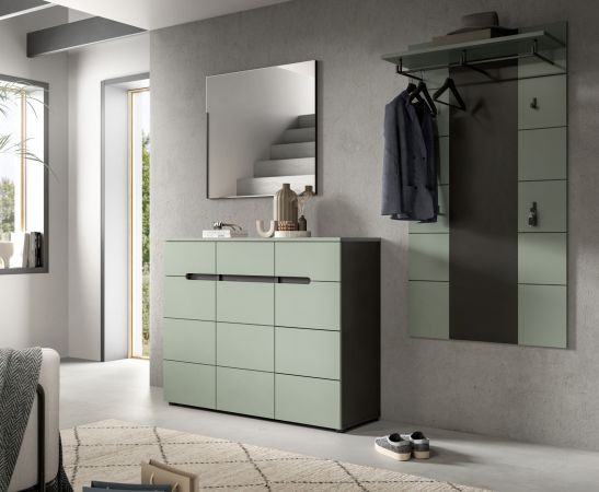 Schuhkommode Cooper in Salbei und Basalt Grau Flurkommode 120 x 94 cm, Soft-Close