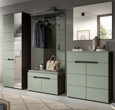 Garderobe Set 5-teilig Cooper in Salbei und Grau 255 cm, Soft-Close