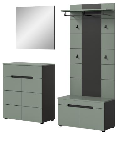 Garderobe Set 4-teilig Cooper in Salbei und Grau 175 cm, Soft-Close