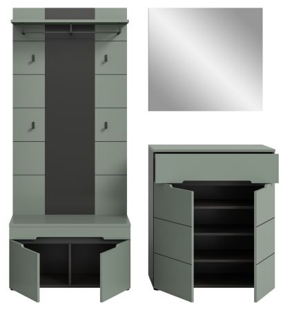 Garderobe Set 4-teilig Cooper in Salbei und Grau 175 cm, Soft-Close