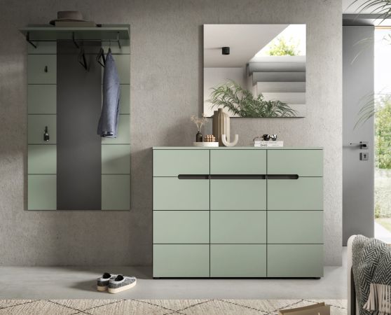 Garderobe Set 3-teilig Cooper in Salbei und Grau 215 cm, Soft-Close