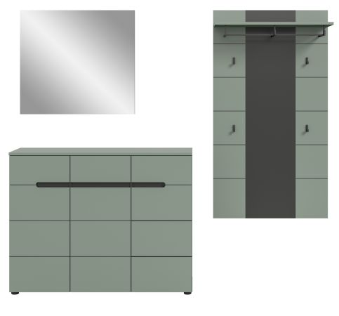 Garderobe Set 3-teilig Cooper in Salbei und Grau 215 cm, Soft-Close