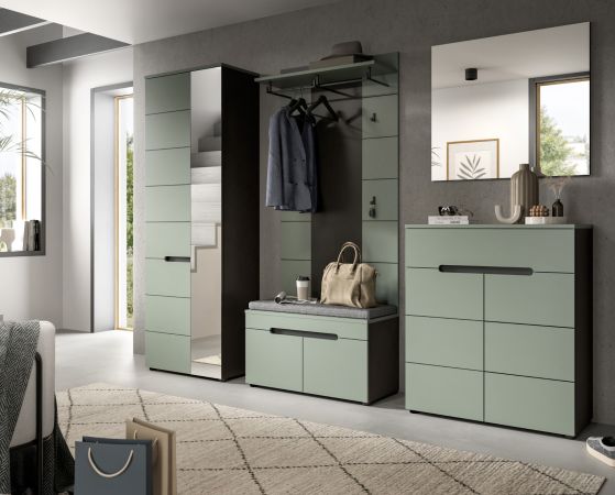 Garderobe Set 3-teilig Cooper in Salbei und Grau 175 cm, Soft-Close