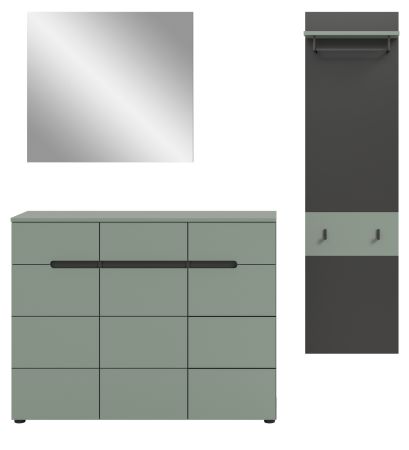 Garderobe Set 3-teilig Cooper in salbei und grau 180 cm, Soft-Close
