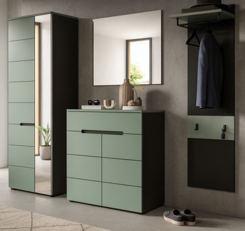 Garderobe Set 4-teilig Cooper in Salbei und Grau 220 cm, Soft-Close