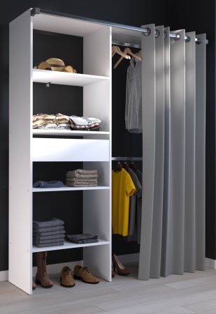 Parisot Kleiderschrank Bari1 in wei� und grau Mehrzweckschrank mit Vorhang 143 x 182 cm
