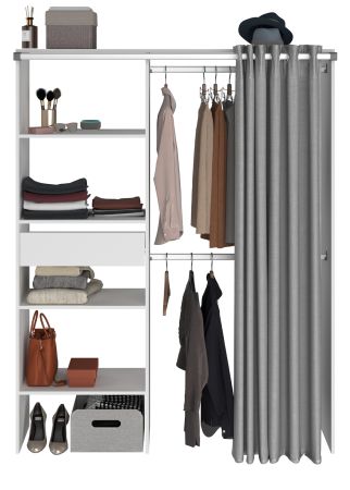 Parisot Kleiderschrank Bari1 in wei� und grau Mehrzweckschrank mit Vorhang 143 x 182 cm