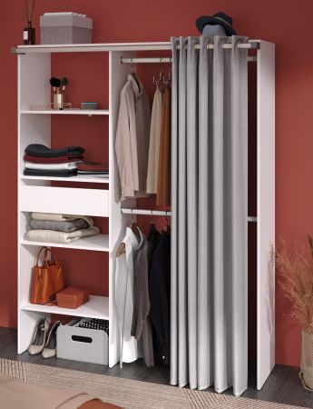 Parisot Kleiderschrank Bari1 in wei� und grau Mehrzweckschrank mit Vorhang 143 x 182 cm