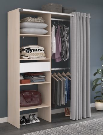 Parisot Kleiderschrank Bari2 in Akazie und grau Mehrzweckschrank mit Vorhang 143 x 182 cm