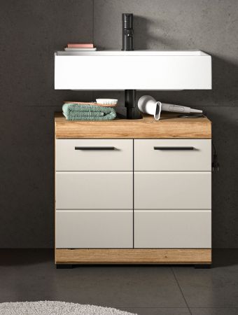 Waschbeckenunterschrank Shawn in Sand Kashmir und Evoke Eiche Badezimmer Unterschrank 60 cm