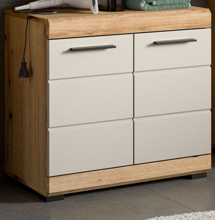 Waschbeckenunterschrank Shawn in Sand Kashmir und Evoke Eiche Badezimmer Unterschrank 60 cm