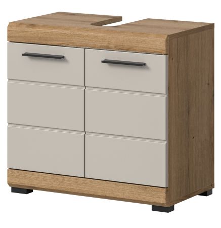 Waschbeckenunterschrank Shawn in Sand Kashmir und Evoke Eiche Badezimmer Unterschrank 60 cm