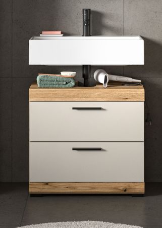 Waschbeckenunterschrank Shawn in Sand Kashmir und Evoke Eiche Badezimmer Unterschrank 60 cm
