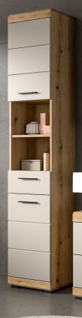 Badezimmer Hochschrank Shawn in Sand Kashmir und Evoke Eiche Badschrank 37 x 191 cm