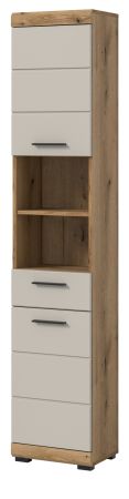 Badezimmer Hochschrank Shawn in Sand Kashmir und Evoke Eiche Badschrank 37 x 191 cm