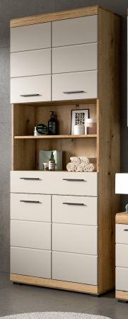 Badezimmer Hochschrank Shawn in Sand Kashmir und Evoke Eiche Badschrank 74 x 191 cm