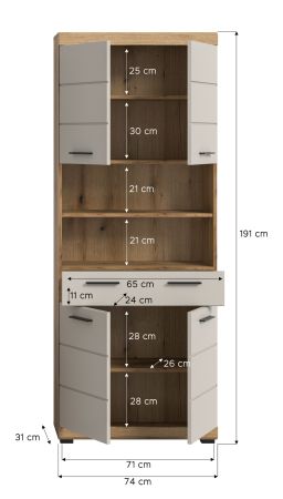 Badezimmer Hochschrank Shawn in Sand Kashmir und Evoke Eiche Badschrank 74 x 191 cm