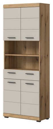 Badezimmer Hochschrank Shawn in Sand Kashmir und Evoke Eiche Badschrank 74 x 191 cm