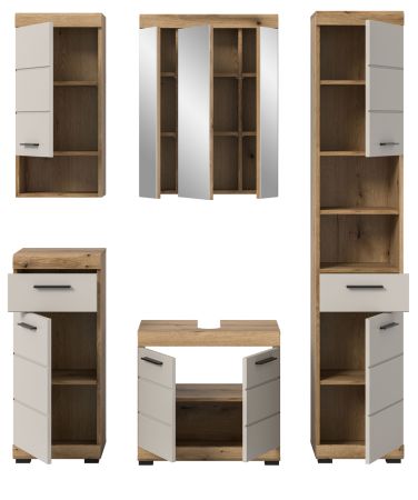 Badm�bel Set 5-teilig Shawn in Sand Kashmir und Evoke Eiche Badkombination 164 x 191 cm