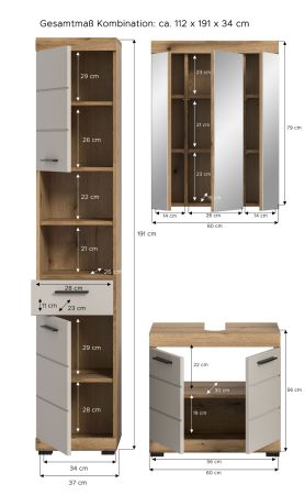 Badm�bel Set 3-teilig Shawn in Sand Kashmir und Evoke Eiche Badkombination 112 x 191 cm